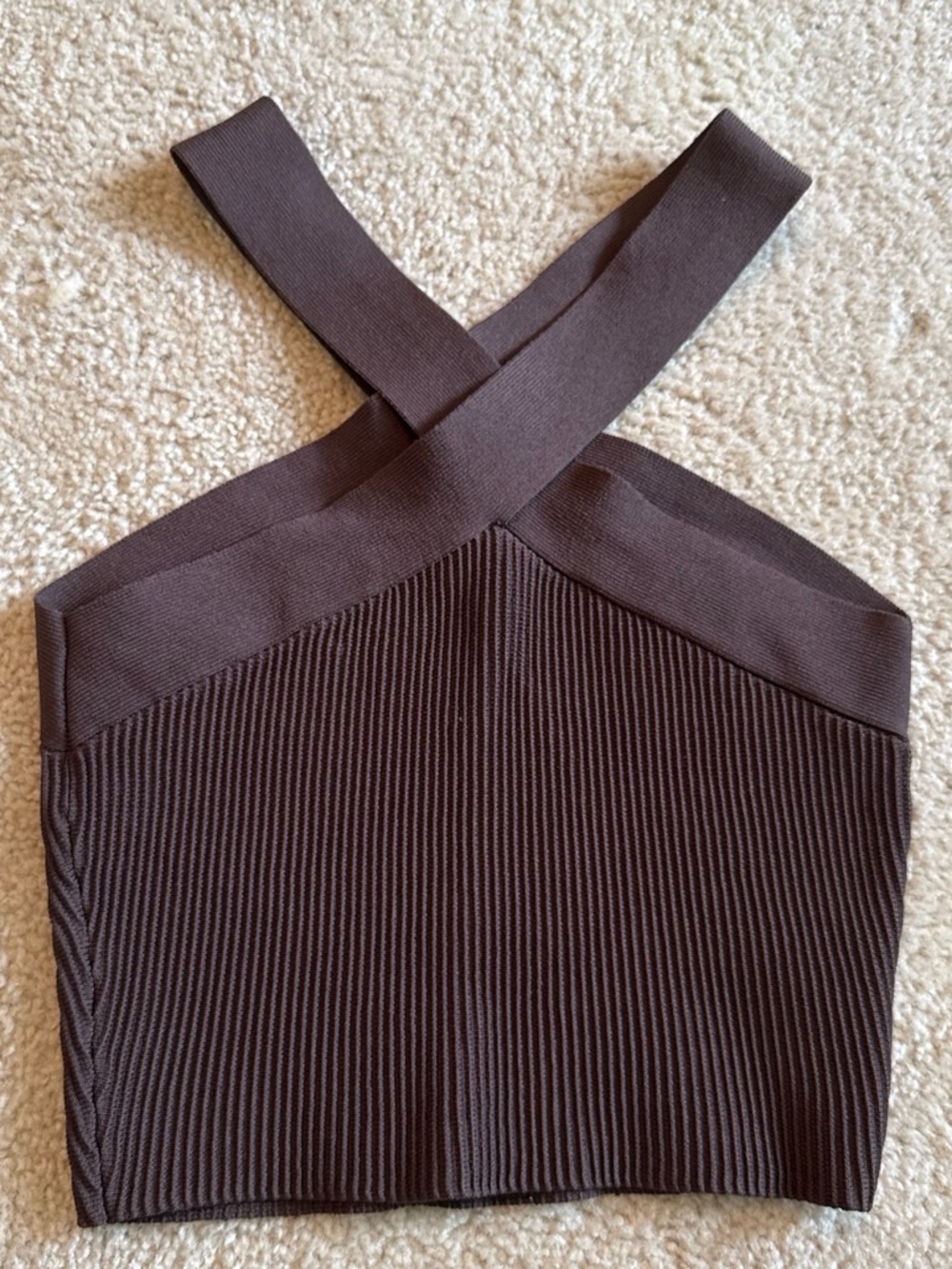 Aritzia Brown Ribbed Criss Cross Crop Top